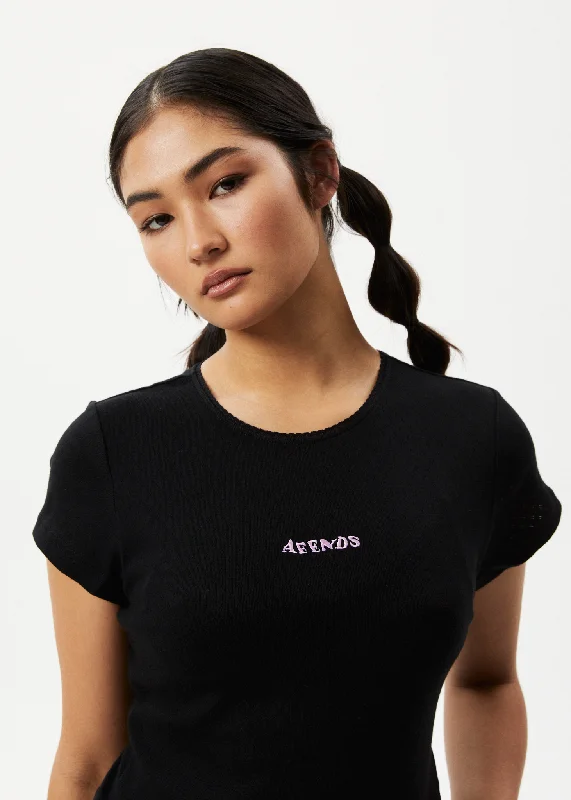 Stylish Comfort AFENDS Womens Lilah - Pointelle Baby T-Shirt - Black