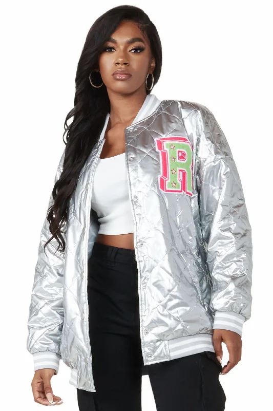 Sports Tights Eliana Silver Oversized Varsity Jacket