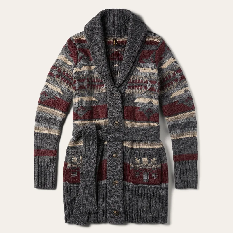Floral Prints Aztec Belted Cardigan
