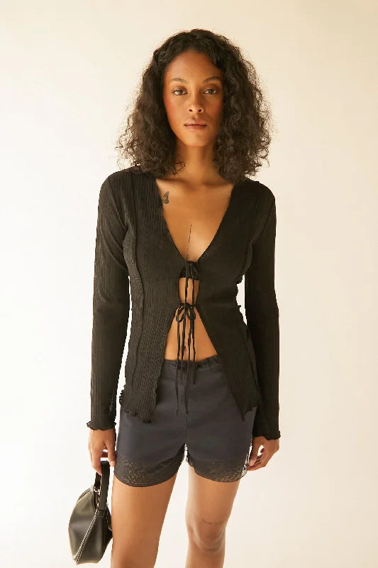 Comfortable Sweaters LONG SLEEVE TOP WITH FRONT TIES