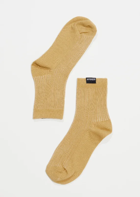 Fresh And Natural AFENDS Unisex The Essential - Ribbed Crew Socks - Camel