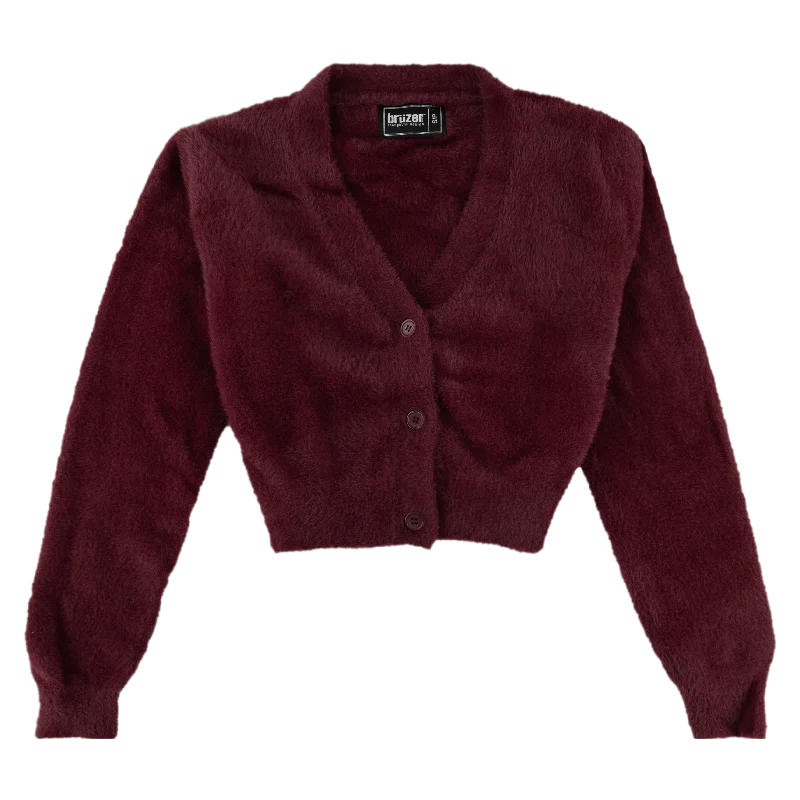 High-quality fabrics Maroon Fuzzy Cropped Cardigan