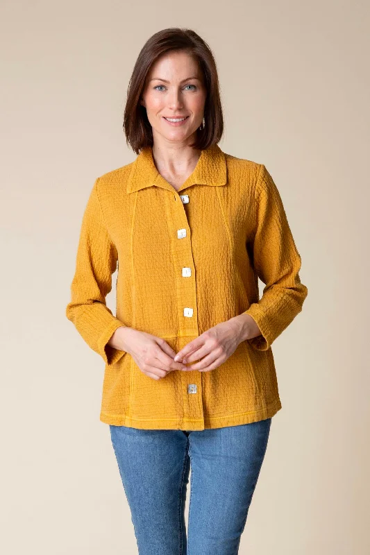 Unique Design Sun Washed Jacquard Seamed Pocket Jacket