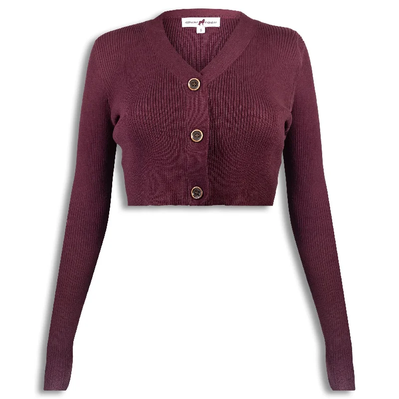 Retro Dress Maroon Tito Button Knit Cropped Cardigan