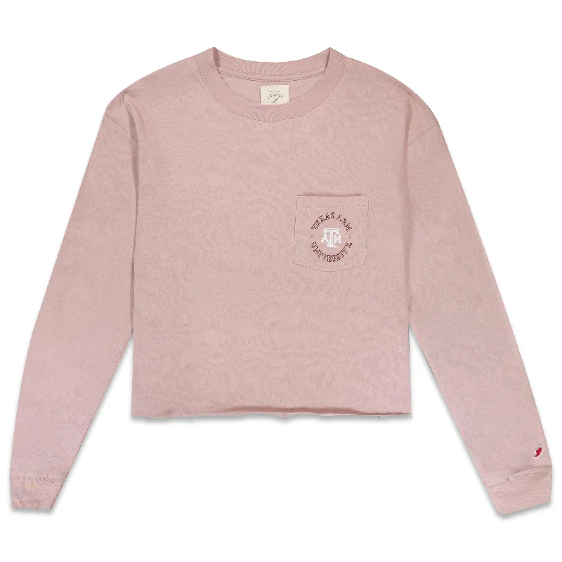 Designer Style Texas A&M League Dusty Pink Cropped Long Sleeve Top