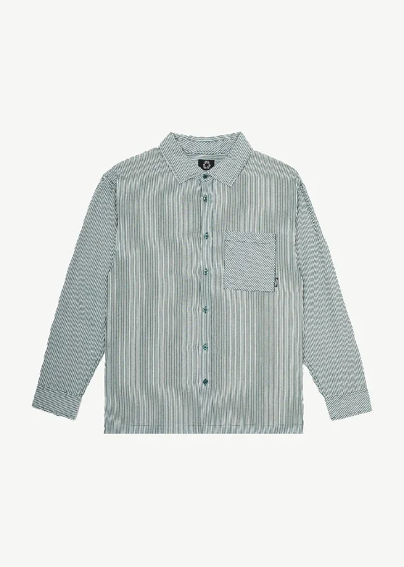 Sports outdoor style AFENDS Mens Intergalactic - Long Sleeve Shirt - Emerald Stripe