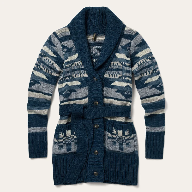 Relaxed And Casual Indigo Aztec Belted Cardigan