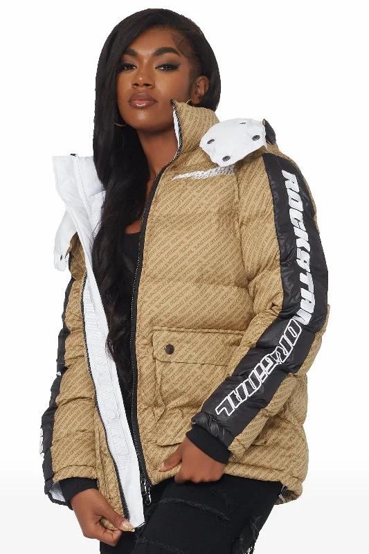 British Style Luna Beige Oversized Puffer Jacket