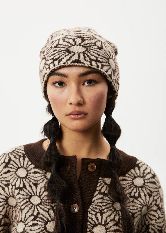 College Style AFENDS Unisex Dandy - Floral Knit Beanie - Toffee