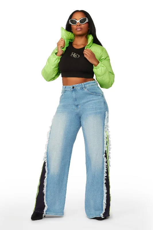 Comfortable down Cyprus Lime Green Latex Puffer Jacket