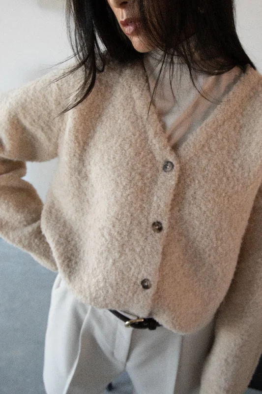 Classic Style BOUCLE KNIT BUTTON FRONT CARDIGAN