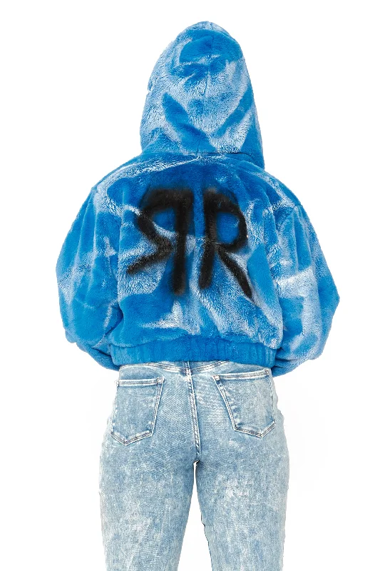 Fashionable and casual Charise Blue Fur Jacket