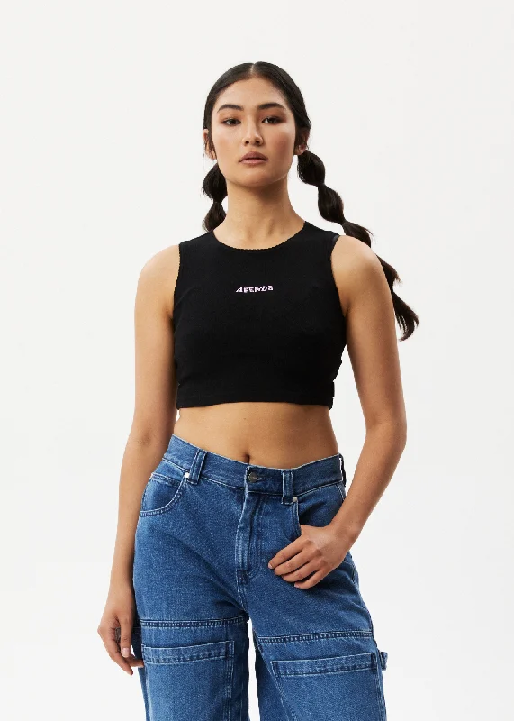 Elegant Outline AFENDS Womens Lilah - Pointelle Cropped Tank - Black