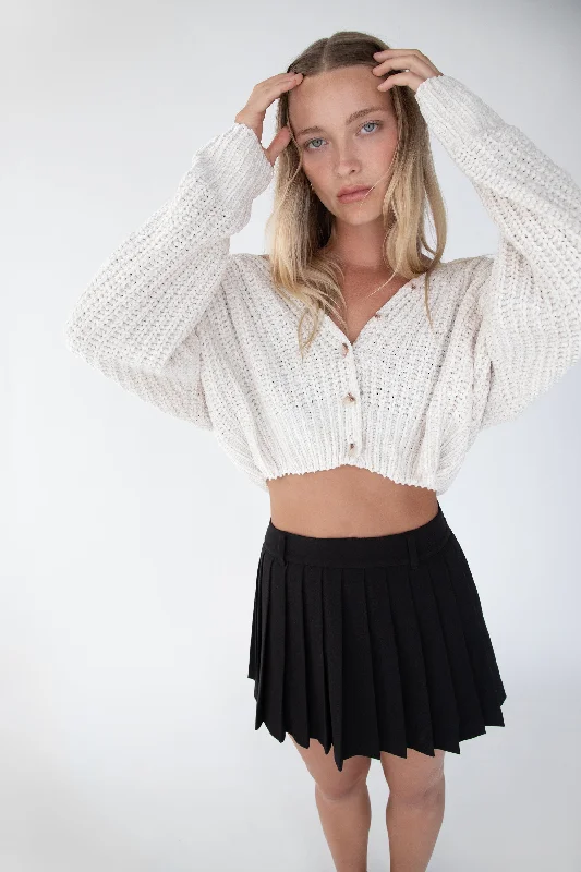 Sports Functional Style CROPPED CHENILLE KNIT CARDIGAN