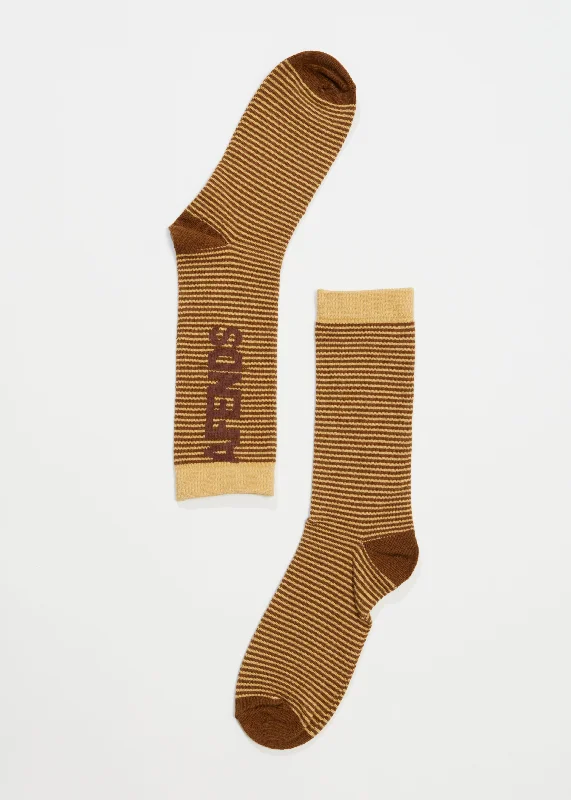 Carefree Style AFENDS Unisex Invisible - Crew Socks - Toffee Stripe