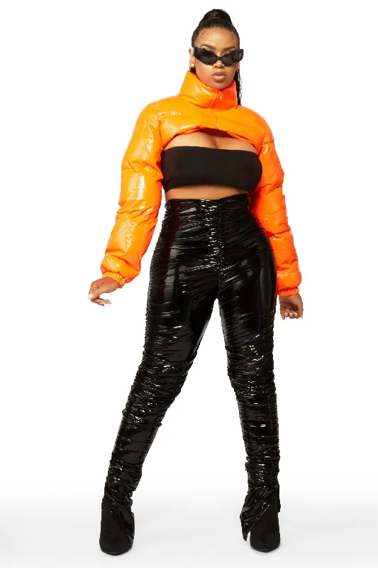 Stylish Ease Cyprus Orange Latex Puffer Jacket