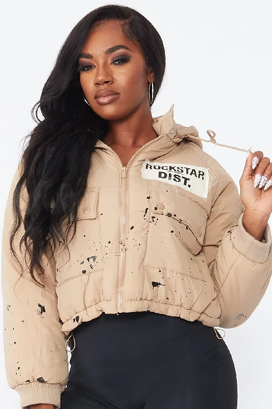 Classic Style Zayla Tan Art Dist. Puffer Jacket