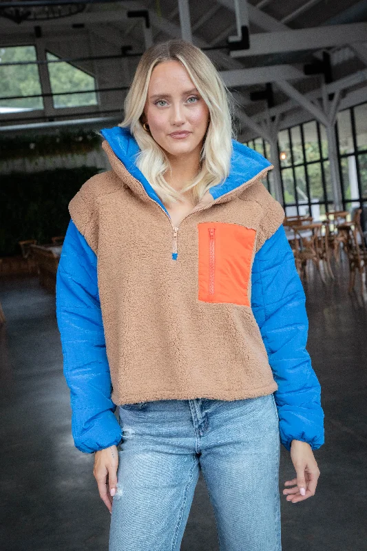 Dressing Tips Dixie Fleece with Puffer Sleeve Pullover, Mocha Combo