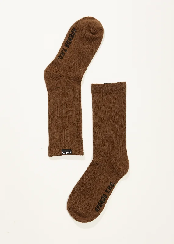 Design And Tailoring AFENDS Mens Everyday - Ribbed Crew Socks - Toffee