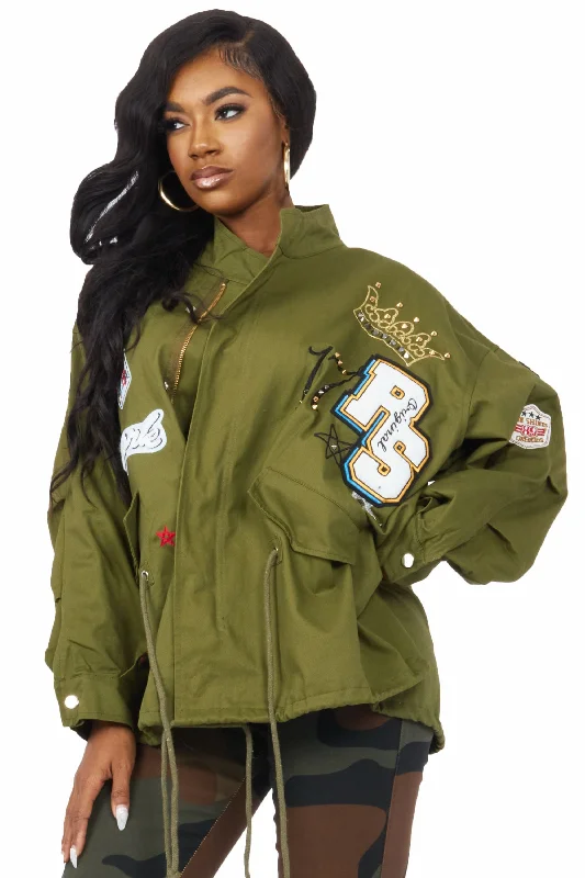 Retro Literary Style Mezcali Olive Oversized Jacket