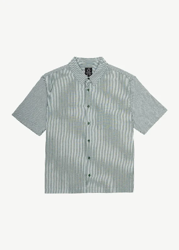 Amazing design AFENDS Mens Intergalactic - Short Sleeve Shirt - Emerald Stripe