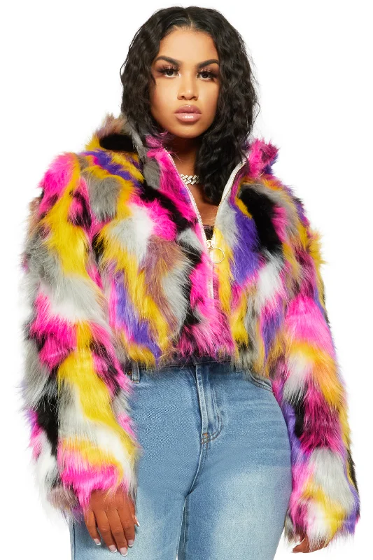 French Style Wild Child Multi Fur Jacket
