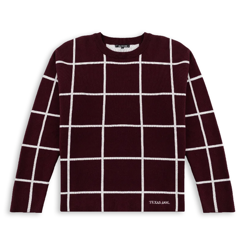Age-reducing Style Texas A&M Maroon and White Grid Sweater