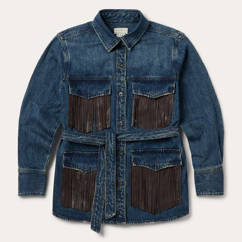 Trends Dark Denim Fringe Jacket