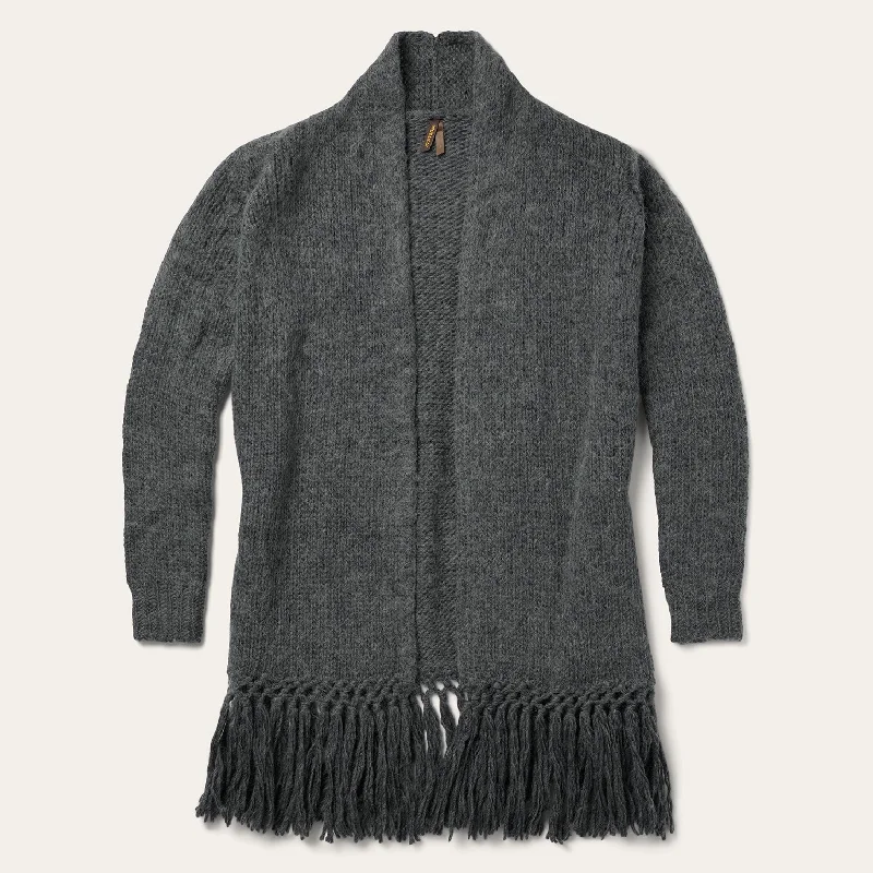 Street Fashion Charcoal Fringed Cardigan