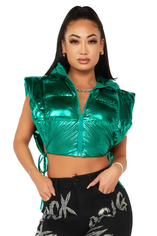 Simple Elegance You Thought I Was Feeling You Green Puffer Vest