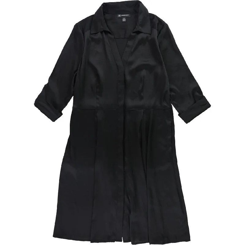 Exquisite Tailoring I-N-C Womens Button Up Shirt Dress, Black, 12