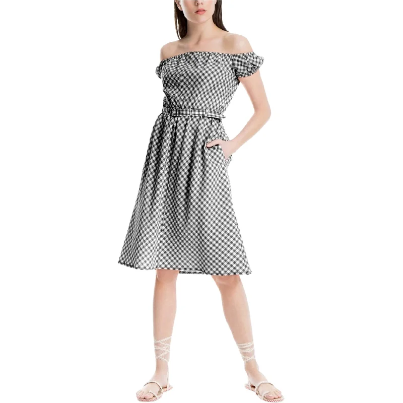 Renaissance Style Max Studio London Womens Check Off-Shoulder Dress, Black, X-Small