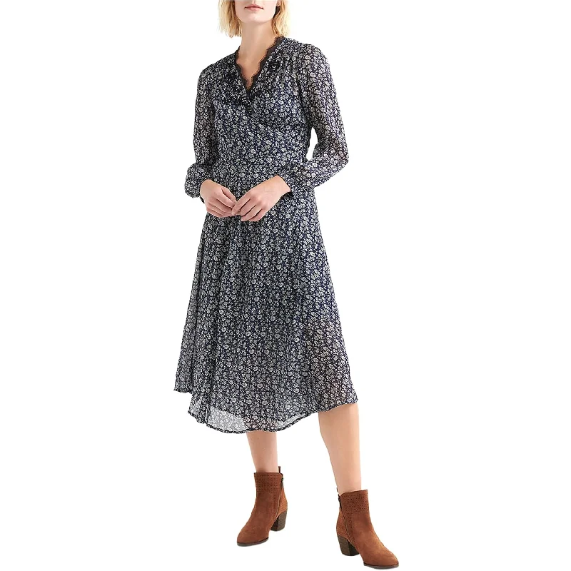Cozy Pants Lucky Brand Womens Woven Wrap Dress, Blue, Small