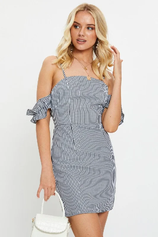 Classic Items Check Gingham Off Shoulder Mini Dress