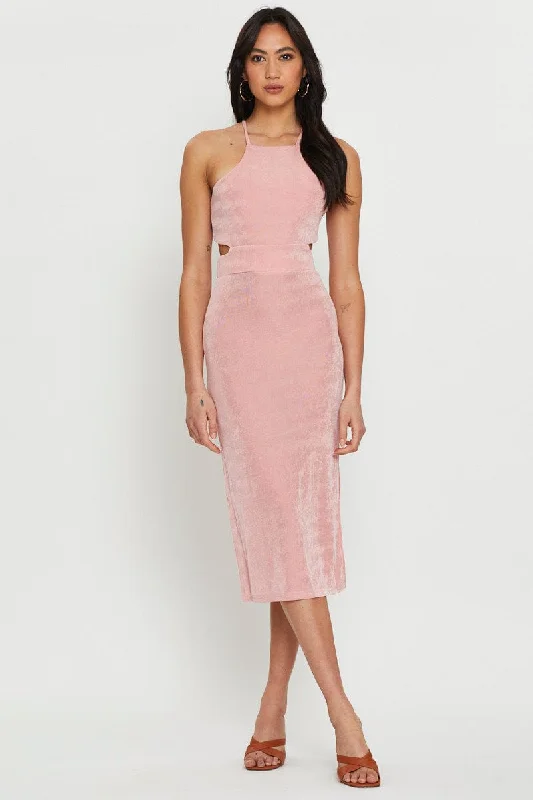 Fashion Selection Pink Midi Dress Cut Out