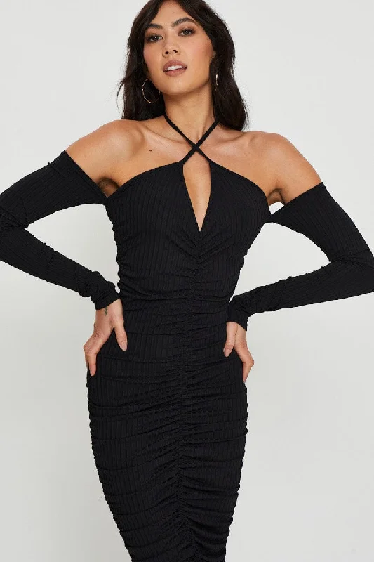 Fashion Must-have Black Bodycon Dress Halter Neck