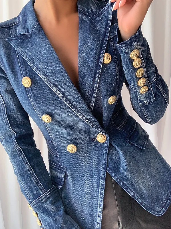 Cool Summer Double-Breasted Denim Blazer
