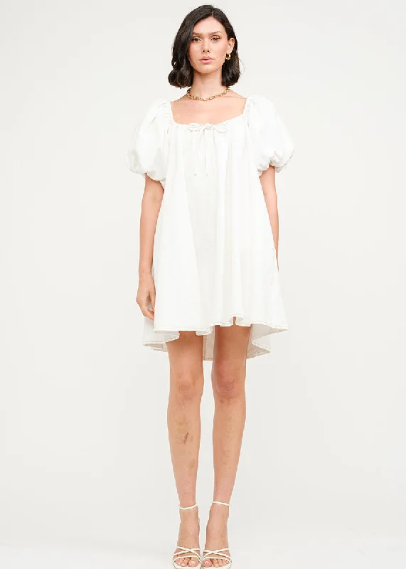 Noble And Elegant Jennie Denim Babydoll Mini Dress - Off-White
