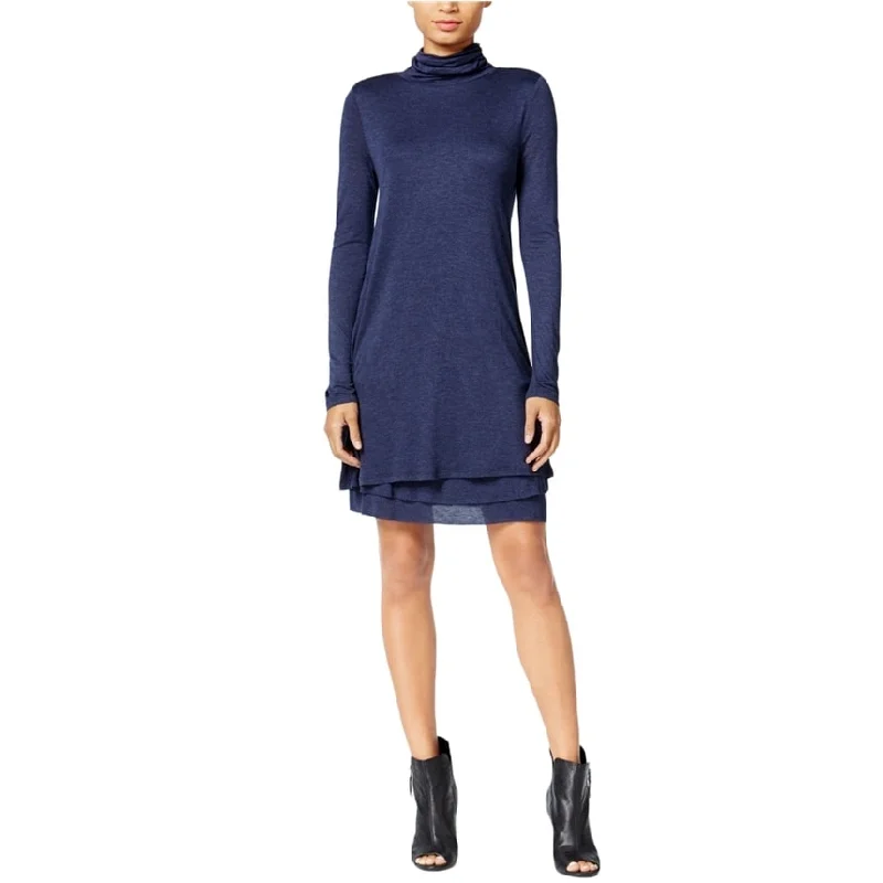 Fashionable In The Times Kensie Womens Tiered Turtleneck A-line Shirt Dress, Blue, X-Small