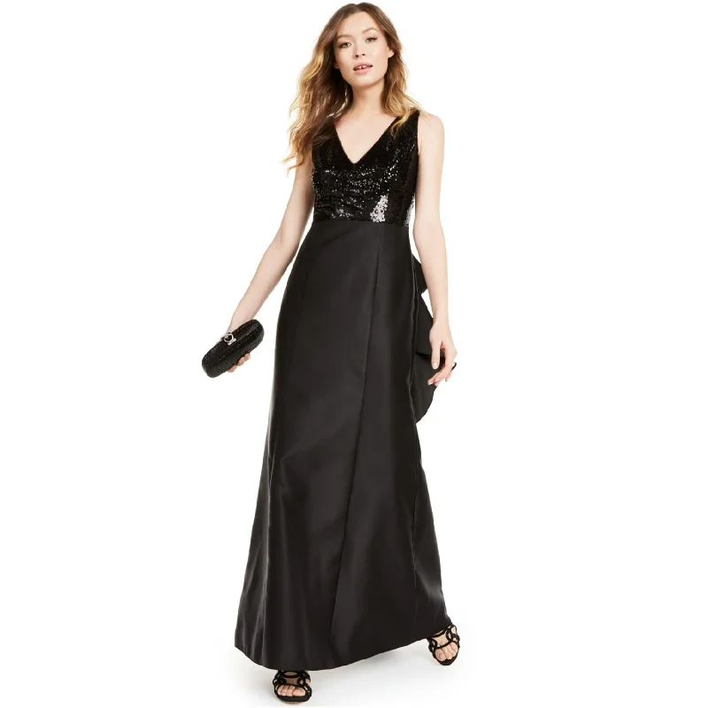 High-quality Fabrics Adrianna Papell Womens Sequined Mikado A-line Dress, Black, 0