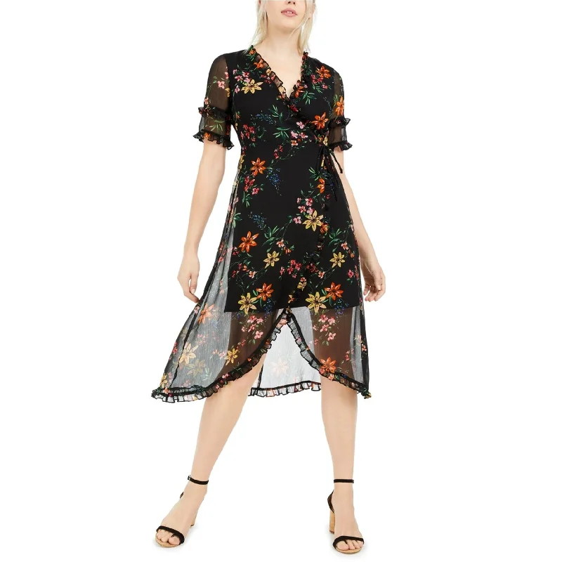 Lively And Youthful Kensie Womens Chiffon Floral Fit & Flare Dress, Black, 6