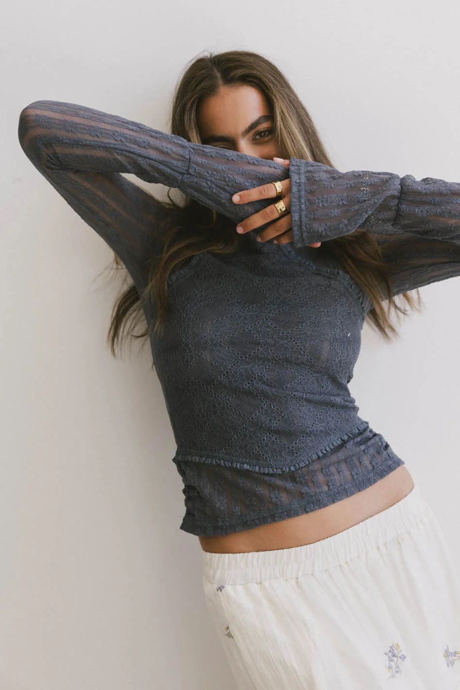 Layered Comfort Linnea Lace Top in Blue