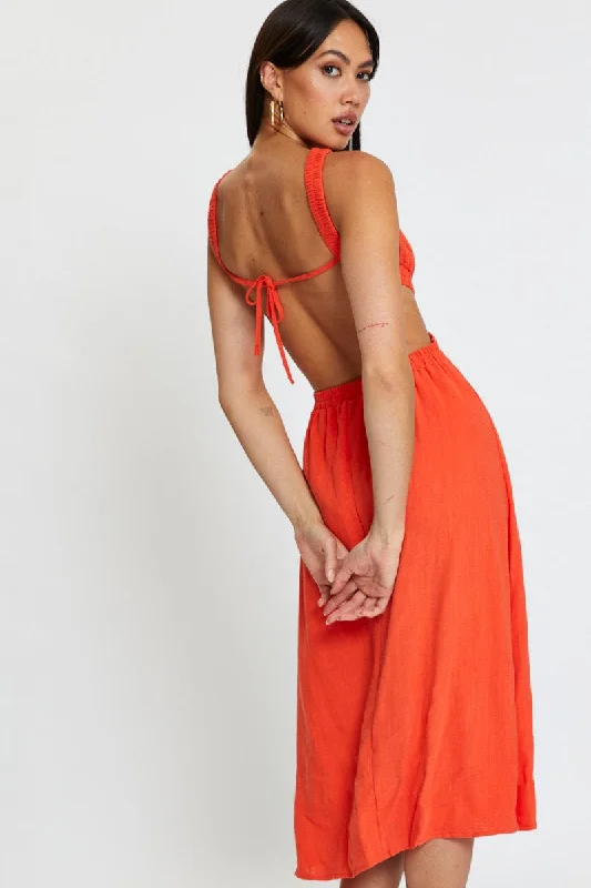 Effortless Elegance Orange Midi Dress Sleeveless