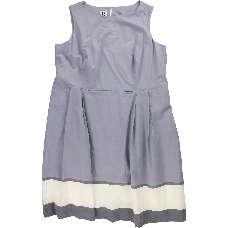 Luxury And Elegant Anne Klein Womens Boat Neck Fit & Flare Dress, Blue, 20W