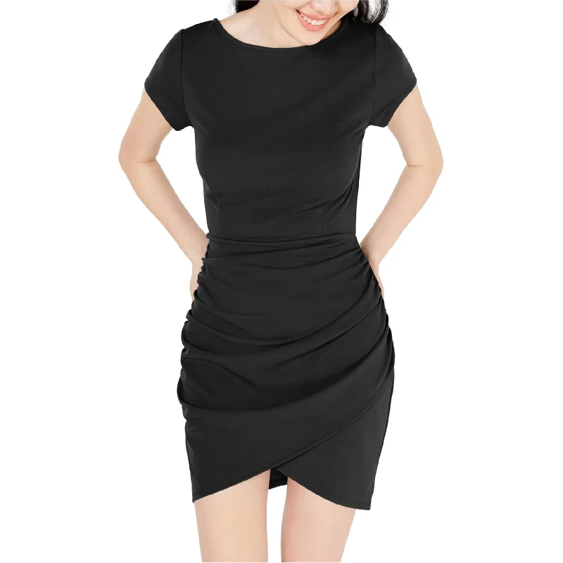 Spring Fashion Planet Gold Womens Ruched Bodycon Dress, Black, X-Small