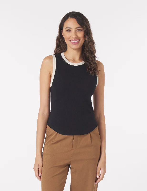 Relaxed Dresses Go To Tank: Black/Oatmilk Trim