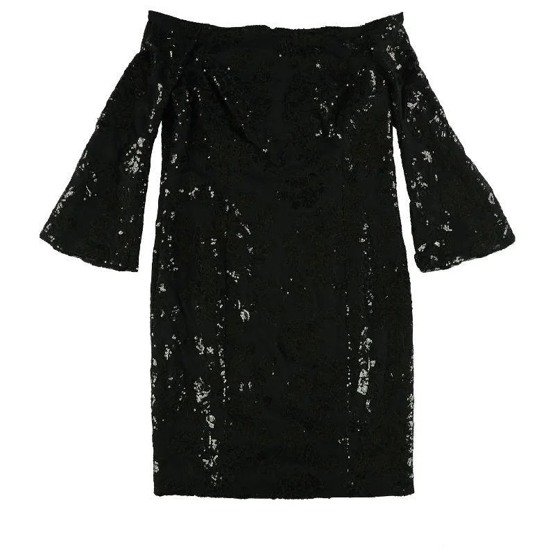 Elegant Wear Ralph Lauren Womens Off The Shoulder A-line Dress, Black, 2