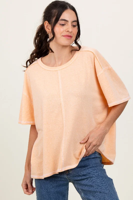 Cozy Shirts Peach Solid Tri-Blend Short Sleeve Tunic Top