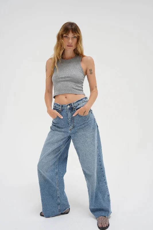 Letter embroidery Maya Cotton Rib Tank - Heather Grey
