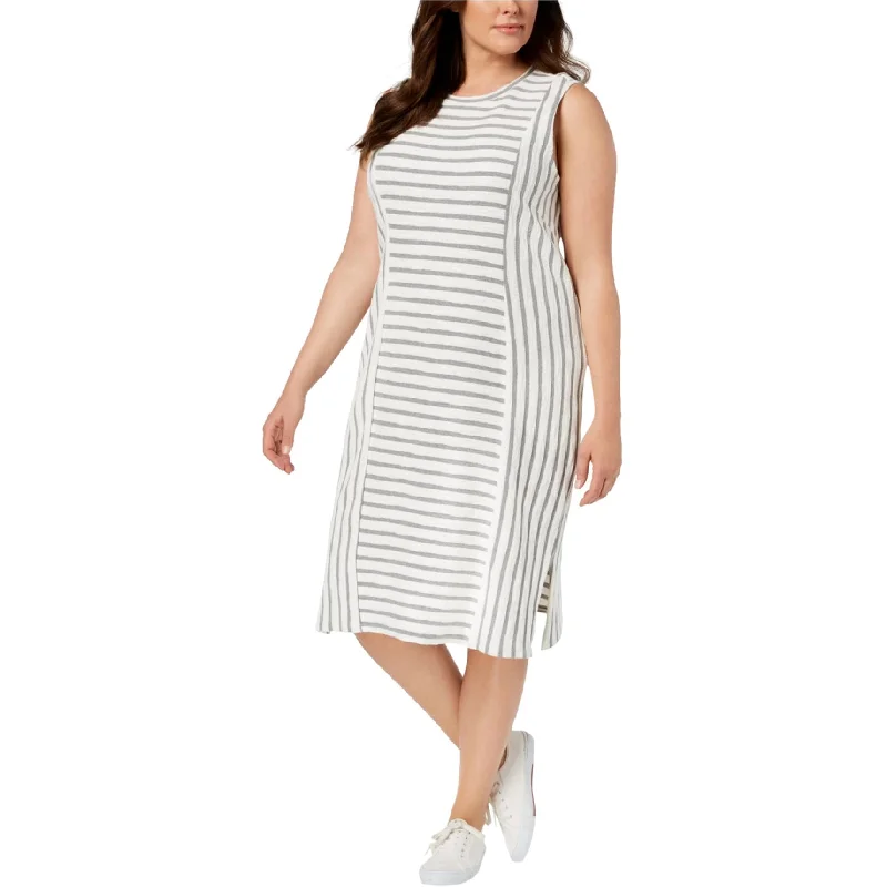 Alice style 525 America Womens Textured Stripe Midi Dress, White, 1X